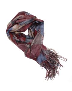 Esarfa dama, din lana, Buticcochet, 70x180 cm, imprimeu cu frunze, Visiniu - ES3591
