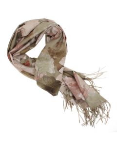 Esarfa dama, din lana, Buticcochet, 70x180 cm, imprimeu cu frunze, Kaki - ES3594