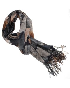 Esarfa dama, din lana, Buticcochet, 70x180 cm, imprimeu cu frunze, Negru - ES3595