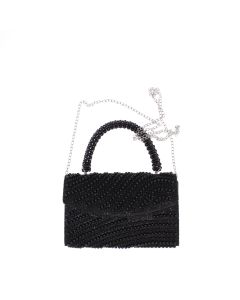 Geanta, de dama, din material sintetic, ButicCochet, 20x13x5 cm, cu strasuri si perle, Negru - GND1092