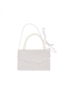 Geanta, de dama, din material sintetic, ButicCochet, 20x13x5 cm, cu strasuri si perle, Argintiu - GND1093