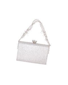 Geanta clutch, de dama, din material sintetic, ButicCochet, 17x11x4 cm, cu strasuri, Argintiu - GND1099