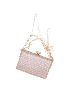 Geanta clutch, de dama, din material sintetic, ButicCochet, 17x11x4 cm, cu strasuri, Auriu rose - GND1101