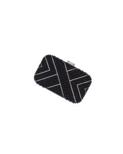 Geanta clutch, de dama, din material sintetic, ButicCochet, 19x12x5 cm, cu strasuri si perle, Negru - GND1102