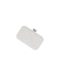 Geanta clutch, de dama, din material sintetic, ButicCochet, 19x12x5 cm, cu strasuri si perle, Argintiu - GND1103