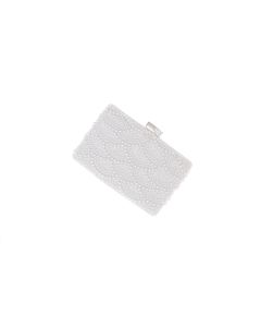 Geanta clutch, de dama, din material sintetic, ButicCochet, 18x12x5 cm, cu perle, Alb - GND1106