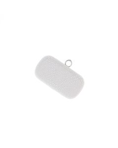 Geanta clutch, de dama, din material sintetic, ButicCochet, 19x10x5 cm, cu perle, Alb - GND1108