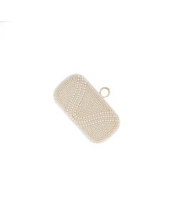 Geanta clutch, de dama, din material sintetic, ButicCochet, 19x10x5 cm, cu perle, Crem - GND1109