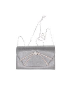Geanta plic, de dama, din material sintetic, cu sclipici, ButicCochet, 20x12x6 cm, Gri - GND1135