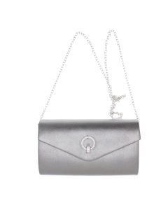 Geanta plic, de dama, din material sintetic, cu strasuri, ButicCochet, 22x12x6 cm, Gri - GND1142