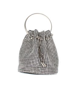 Geanta, de dama, din material sintetic, ButicCochet, 16x15 cm, cosulet, Negru cu argintiu - GND816