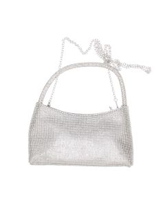 Geanta, de dama, din material sintetic, ButicCochet, 24x12x6 cm, cu strasuri, Argintiu - GND842