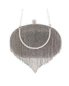 Geanta clutch, de dama, din material sintetic, ButicCochet, 20x13x4 cm, cu strasuri, Negru - GND849