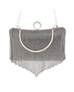 Geanta clutch, de dama, din material sintetic, ButicCochet, 19x12x4 cm, cu strasuri, Negru - GND850