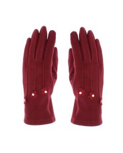 Manusi dama, de iarna, din material sintetic si bumbac, cu degete, model cu floricele si perle, one size, Visiniu - MA298