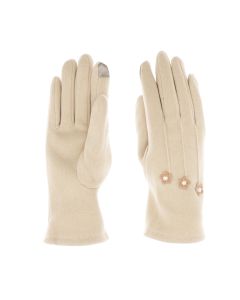 Manusi dama, de iarna, din material sintetic si bumbac, cu degete, model cu floricele si perle, one size, Bej - MA302