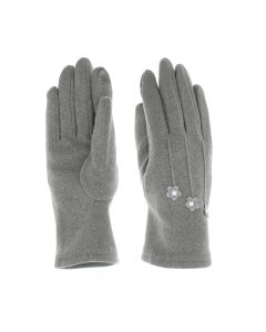 Manusi dama, de iarna, din material sintetic si bumbac, cu degete, model cu floricele si perle, one size, Gri - MA304