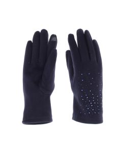 Manusi dama, de iarna, din material sintetic si bumbac, cu degete, model cu strasuri, one size, Bleumarin - MA307