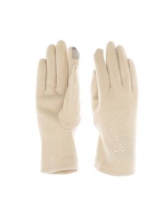Manusi dama, de iarna, din material sintetic si bumbac, cu degete, model cu strasuri, one size, Bej - MA309