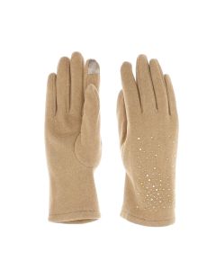 Manusi dama, de iarna, din material sintetic si bumbac, cu degete, model cu strasuri, one size, Bej inchis  - MA310
