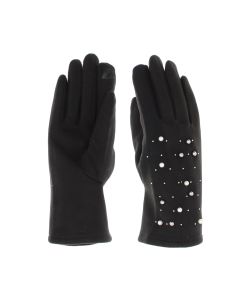 Manusi dama, de iarna, din material sintetic si bumbac, cu degete, model cu perlute, one size, Negru - MA313