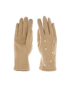 Manusi dama, de iarna, din material sintetic si bumbac, cu degete, model cu perlute, one size, Bej inchis - MA317