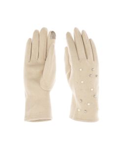 Manusi dama, de iarna, din material sintetic si bumbac, cu degete, model cu perlute, one size, Bej - MA320