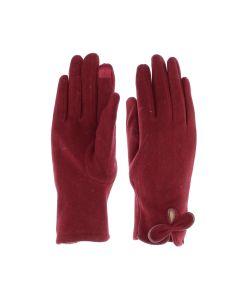 Manusi dama, de iarna, din material sintetic si bumbac, cu degete, one size, cu fundita, Visiniu - MA364