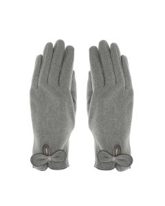 Manusi dama, de iarna, din material sintetic si bumbac, cu degete, one size, cu fundita, Gri - MA366