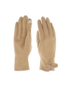 Manusi dama, de iarna, din material sintetic si bumbac, cu degete, one size, cu fundita, Bej inchis - MA368