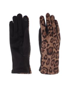 Manusi dama, de iarna, din material sintetic, cu degete, one size, model Animal print, Maro - MA381