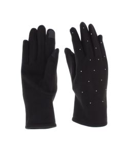 Manusi dama, de iarna, din material sintetic, cu degete, one size, model cu strasuri, Negru - MA392