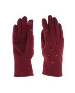 Manusi dama, de iarna, din material sintetic, cu degete, one size, model cu strasuri, Visiniu - MA399