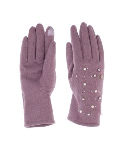 Manusi dama, de iarna, din material sintetic, cu degete, one size, model cu bilute si strasuri, Mov - MA402