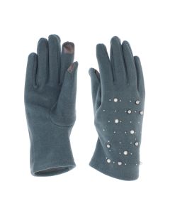 Manusi dama, de iarna, din material sintetic, cu degete, one size, model cu bilute si strasuri, Albastru - MA403