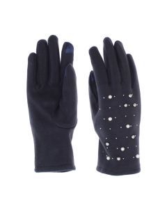 Manusi dama, de iarna, din material sintetic, cu degete, one size, model cu bilute si strasuri, Bleumarin - MA407
