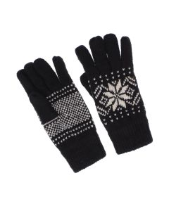 Manusi dama, de iarna, din material sintetic, cu degete, one size, model tricotat cu motive de iarna, Negru - MA417