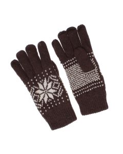 Manusi dama, de iarna, din material sintetic, cu degete, one size, model tricotat cu motive de iarna, Maro- MA420