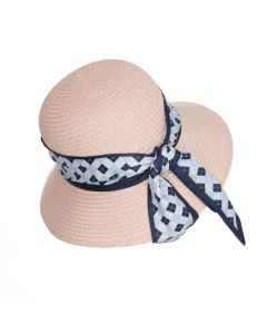 Palarie de soare dama, marime universala, 95% hartie 5% poliester, bor mic, cu accesoriu decorativ, Roz - PAL1868
