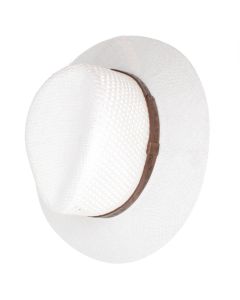 Palarie de soare, barbati, Buticcochet, din paie de hartie, cu banda decorativa, marime 58 cm ajustabila, Alb - PAL1890