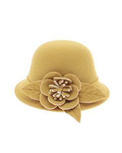 Palarie dama, marime 57 reglabila, ButicCochet, 20% lana 80 acryl, model cu floare, Galben - PAL972