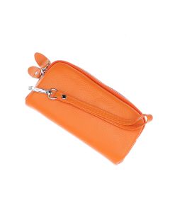 Portofel stil borseta, de mana, din piele naturala, ButicCochet, 17 x 9 x 5 cm, Portocaliu - PR890