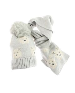 Set caciula si fular, pentru copii, Buticcochet, din viscoza si sintetic, model urs, Gri deschis - SETF289