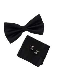 Set 3 piese, papion, butoni si batista, pentru barbati, Negru, SETP203