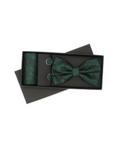 Set 3 piese, papion, butoni si batista, pentru barbati, ButicCochet, Verde - SETP297